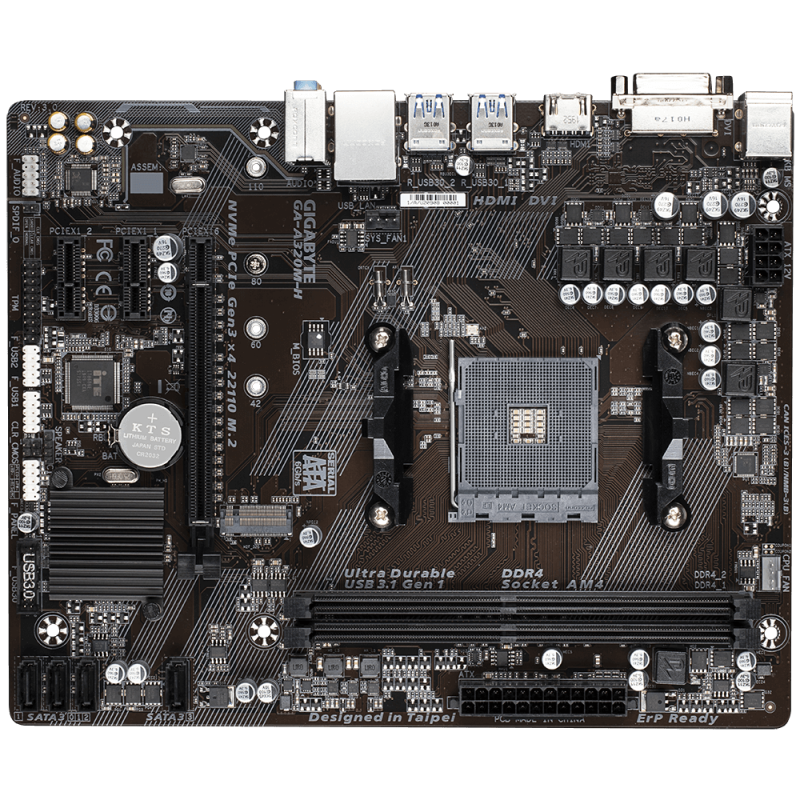 Placa de baza gigabyte a320m-h 3.0 am4  cpu am4 socket: supports amd 3rd gen ryzen™/