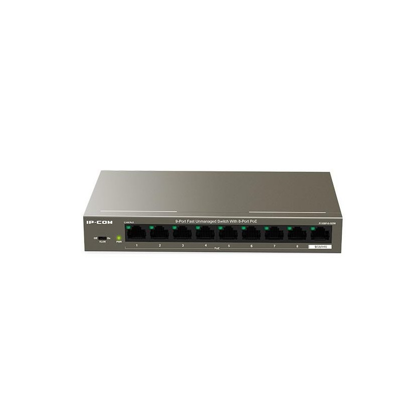 Ip-com 9-port fast unmanaged switch with 8-port poe f1109p-8-102w interface: 8 10/100m base-t ports(data/power) 1