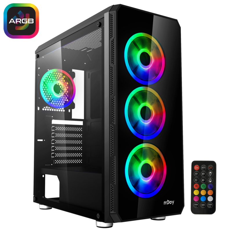 Carcasa njoy pc arena mid tower atx argb fara sursa ventilatoare fata 120mm led x