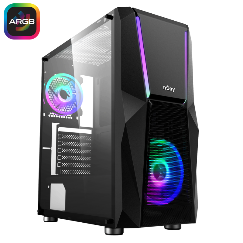 Carcasa njoy pc fort mid tower atx negru fara sursa inclusa driver bay: 2x3.5 2x2.5