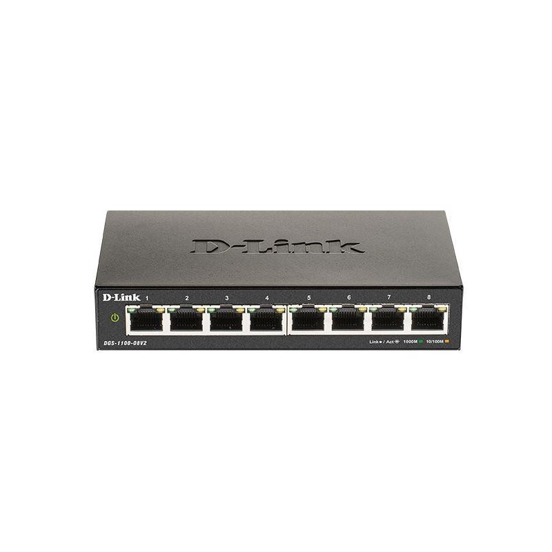 D-link switch dgs-1100-08pv2 8 porturi gigabit poe 802.3af poe budget64w capacity 16gbps 4k mac desktop