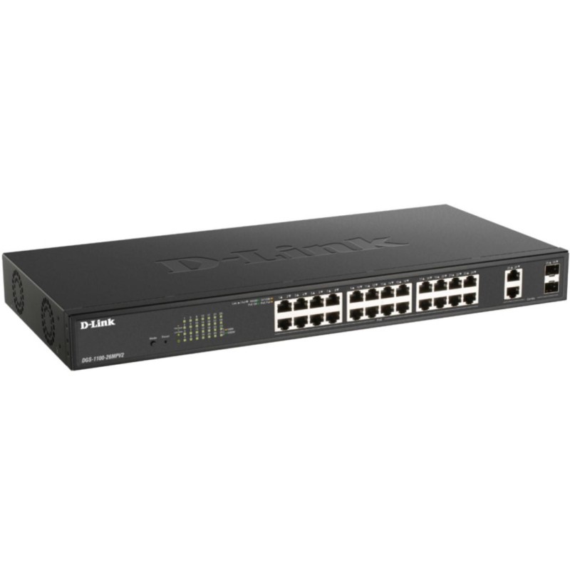 D-link switch dgs-1100-26 24 porturi gigabit 2 porturi sfp capacity52gbps 11 desktop/rackmount easy smart fanless