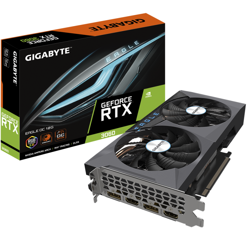 Placa video gigabyte geforce rtx 3060 eagle 12g 2.0 lhr  graphics processing geforce rtx™ 3060