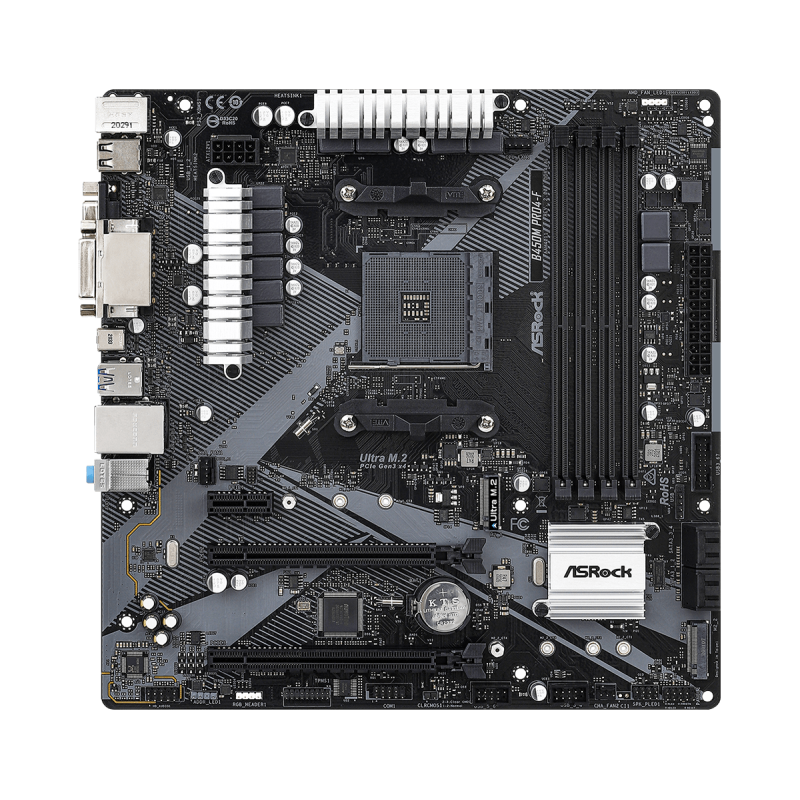 Placa de baza asrock b450m pro4-f r2.0 am4  supports amd am4 socket ryzen™ 2000 3000