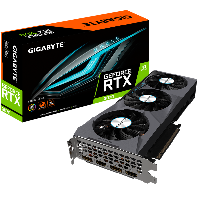 Placa video gigabyte geforce rtx 3070 eagle 8g 2.0  gv-n3070eagle-8gd geforce rtx™ 3070 core clock