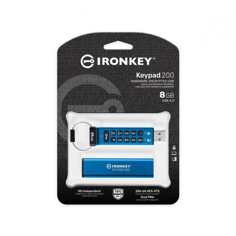 Usb flash drive kingston 8gb ironkey keypad 200 usb 3.2 gen1 fips 140-3 lvl 3