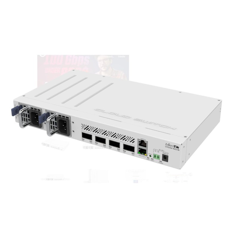 Switch mikrotik crs504-4xq-in 1 x 10/100mbps 4 x 100 qsfp28  procesor: 650 mhz 64mb ram