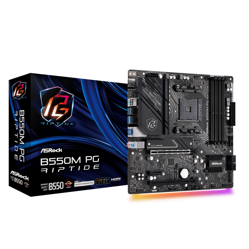 Placa de baza asrock b550m pg riptide am4  supports amd am4 socket ryzen™ 3000 4000