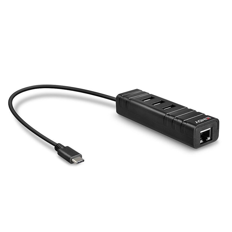 Lindy hub usb 3.1 type-c 3x usb-a 1x rj45 10/100/1000mbps 5gbps latime de banda