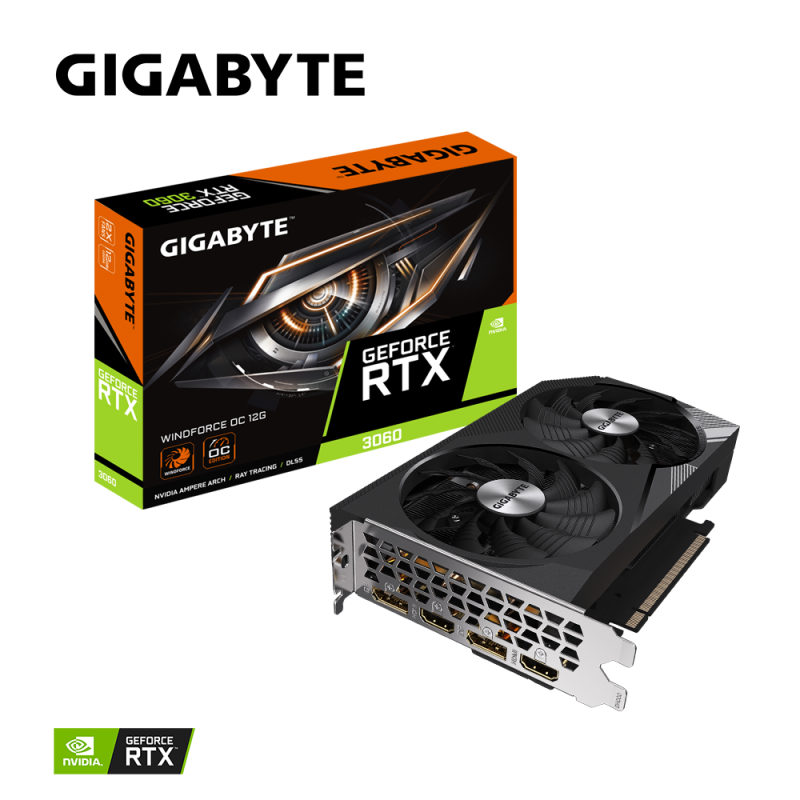 Placa video gigabyte geforce rtx 3060 windforce oc 12g 2x displayport 2x hdmi 12gb gddr6