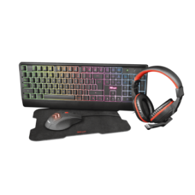 Kit trust ziva 4-in-1 gaming bundle contine mouse tastatura mousepad si casti. toate perifericele incluse