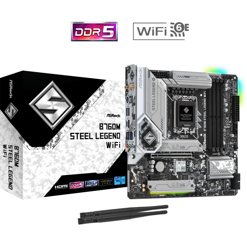 Placa de baza asrock b760m steel legend lga1700 4x ddr5 frecventa maxima 7200mhz 1x displayport