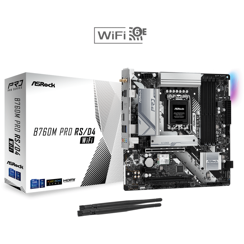 Placa de baza asrock b760m pro rs lga1700 4x ddr4 frecventa maxima 5333mhz 1x displayport