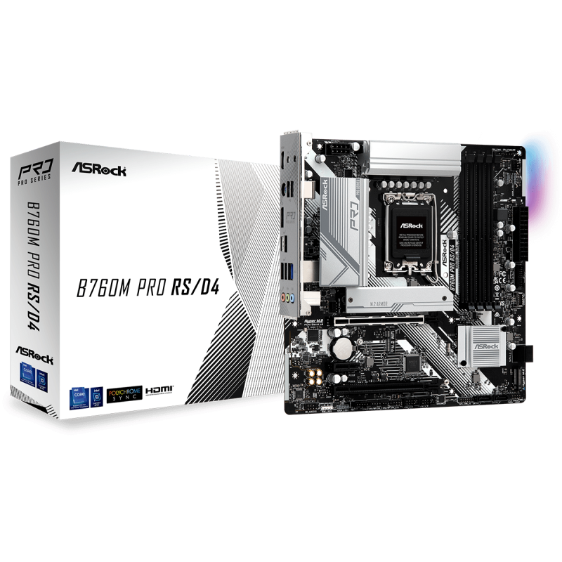 Placa de baza asrock b760m pro rs lga1700 4x ddr4 frecventa maxima 5333mhz 1x displayport