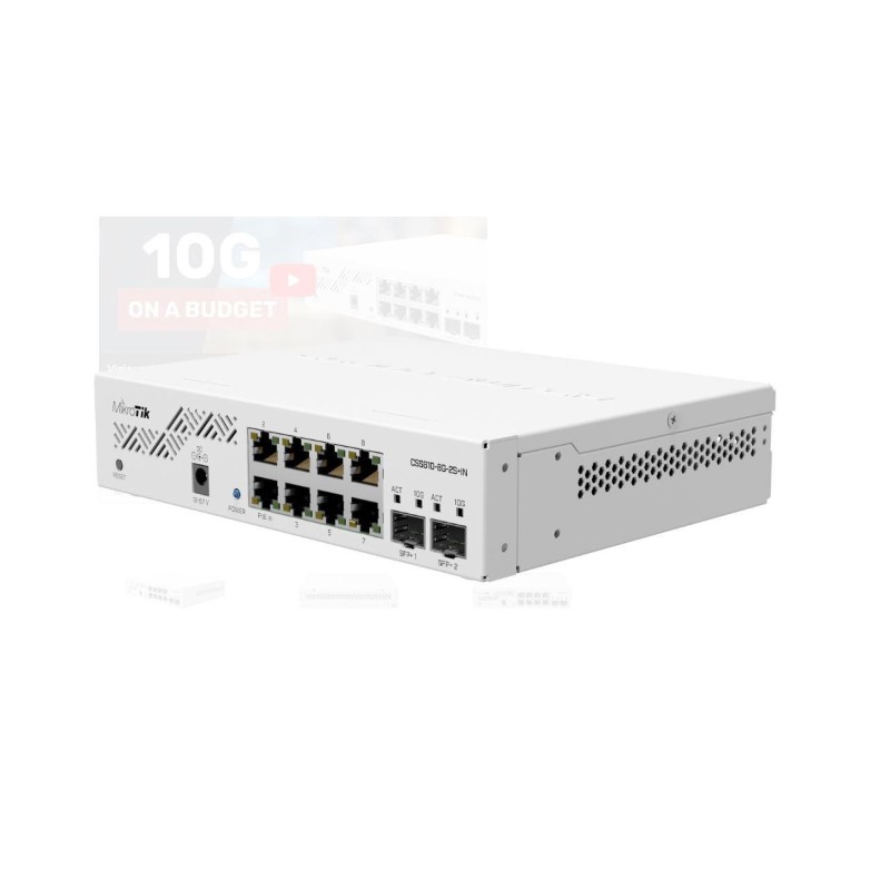 Mikrotik css610-8g-2s+in 8g 2 sfp+ port  indoor switch 64kb flash pasive poe dimensiuni: 200 x