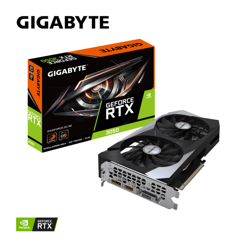 Placa video gigabyte geforce rtx 3050 windforce oc 8gb gddr6 128bit 1x displayport 1x hdmi