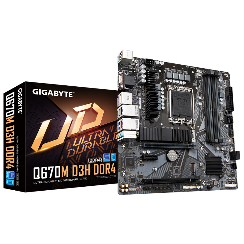 Placa de baza gigabyte q670 d3h lga1700 4x ddr4 1x d-sub 1x hdmi 1x displayport