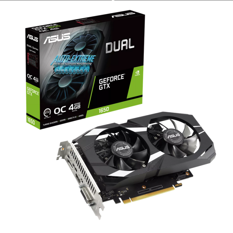 Placa video asus nvidia dual geforce gtx 1650 oc 4gb gddr6 128bit 1x displayport 1x