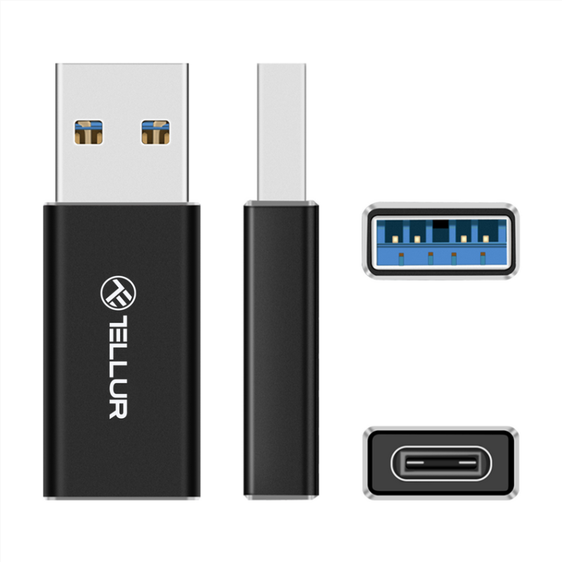 Adaptor usb-a la usb-c tellur 3a viteze de transfer de pana la 480mbps negru