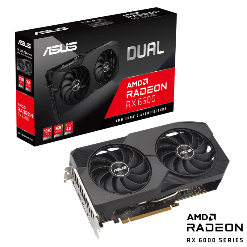 Placa video asus dual radeon rx6600 8gb v2 gddr6 128bit 2491mhz boost clock 1x hdmi