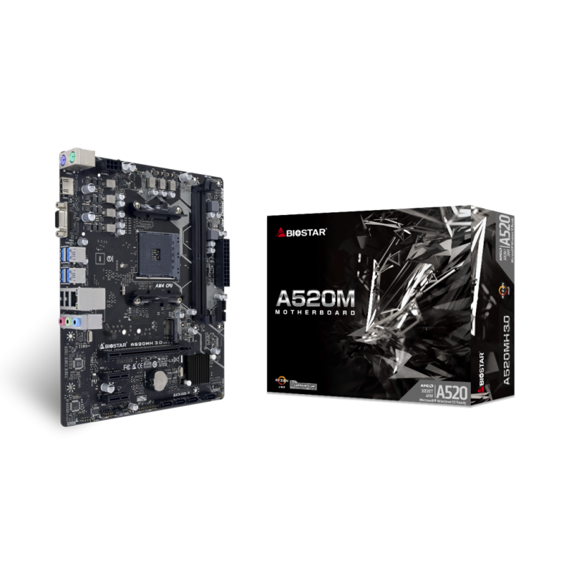 Placa de baza biostar a520mh 3.0 am4 2x ddr4 4400mhz 1x pcie 3.0 x16 2x