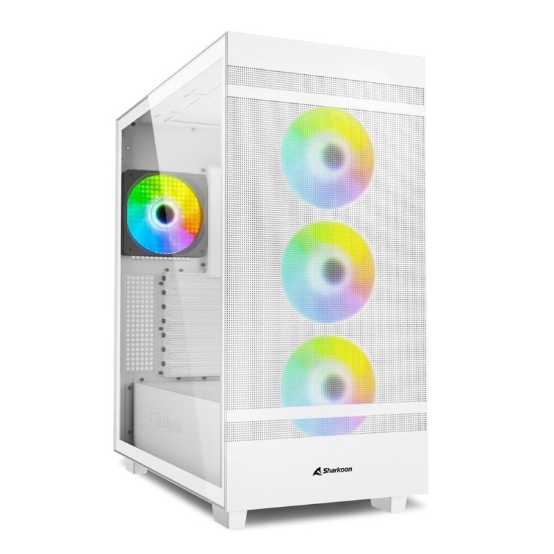 Carcasa sharkoon rebel c50 rgb white mid tower no psu tempered glass ventilatoare fata 3x