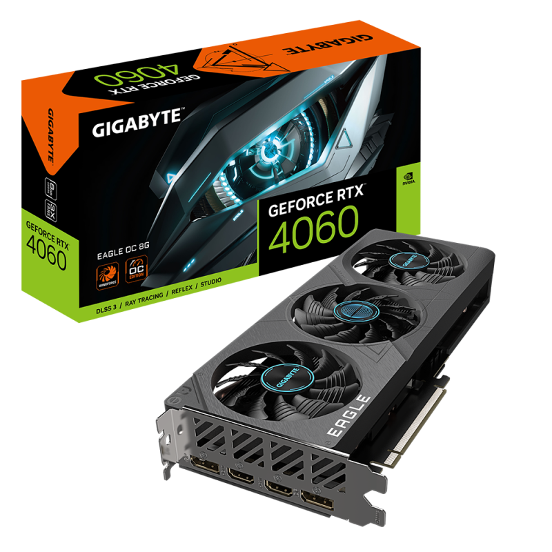 Placa video gigabyte geforce rtx 4060 eagle oc 8gb gddr6 128bit pciexpress 4.0 2x displayport