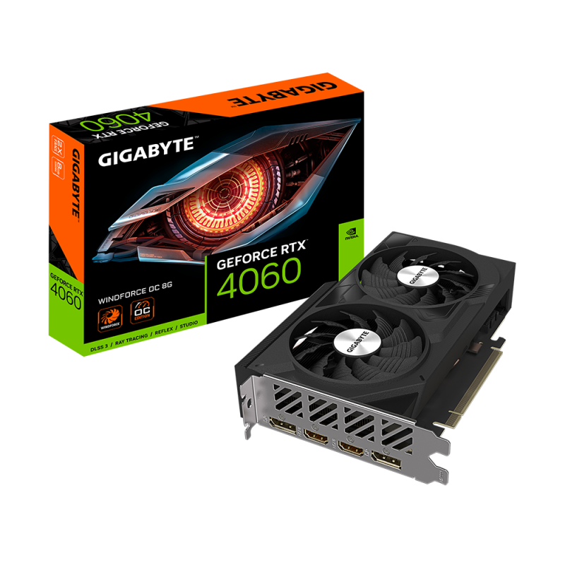 Placa video gigabyte geforce rtx 4060 windforce oc 8gb gddr6 128 bit 2x displayport 2x