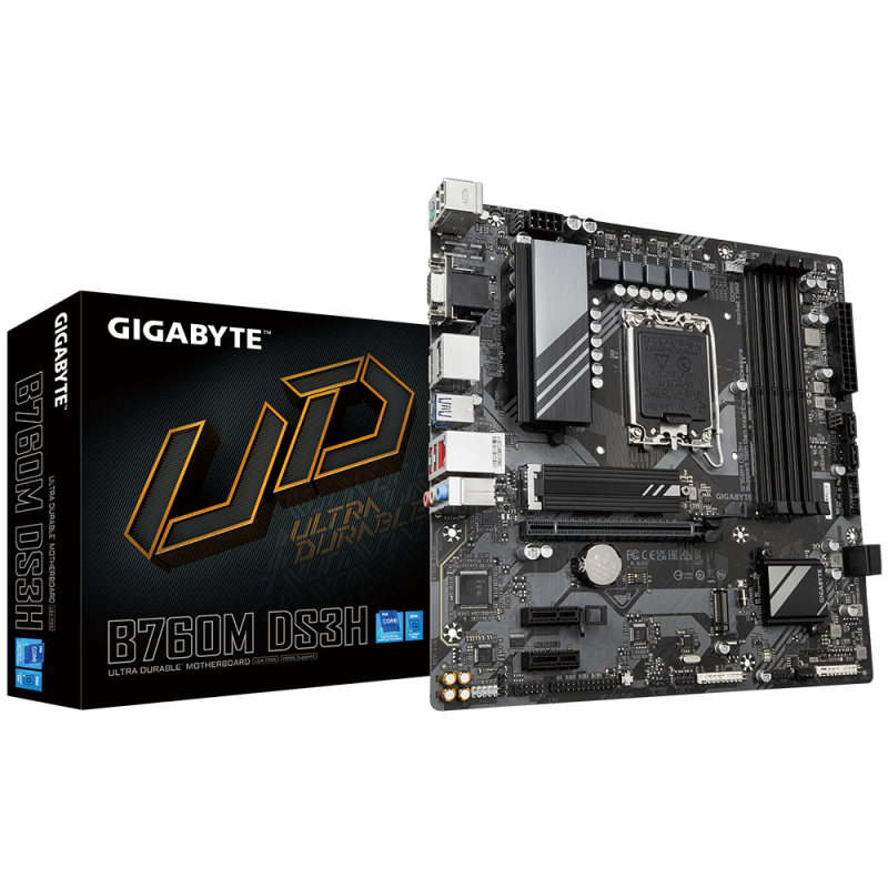 Placa de baza gigabyte b760m ds3h ddr4 (rev. 1.0) lga1700 4x ddr4 1x pcie 4.0