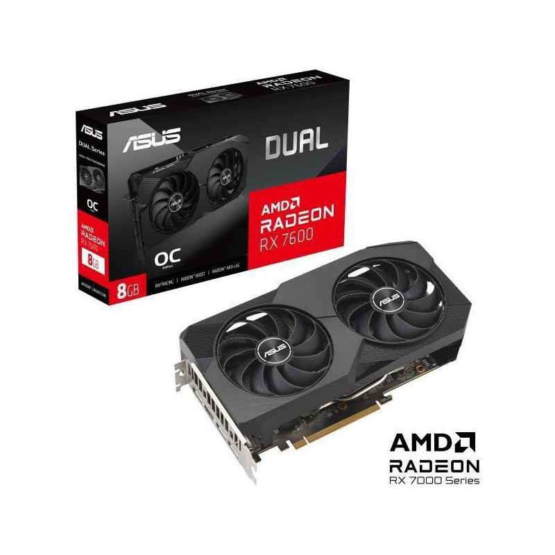 Placa video asus dual radeon™ rx 7600 v2 oc edition 8gb gddr6 128 bit 1x