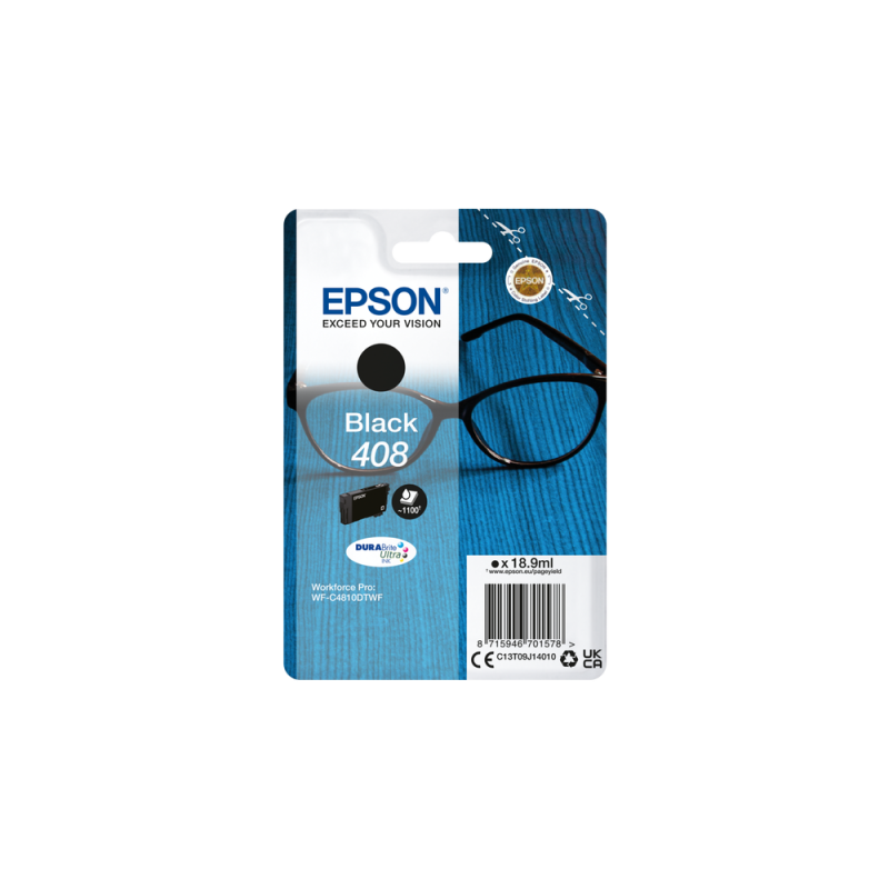 Epson singlepack black 408 durabrite ultra ink 18.9ml workforce pro wf-c4810dtwf workforce pro wf-c4310dw.