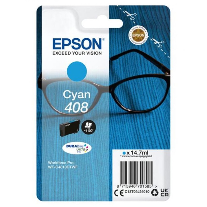 Epson singlepack cyan 408 durabrite ultra ink 14.7ml workforce pro wf-c4810dtwf workforce pro wf-c4310dw.