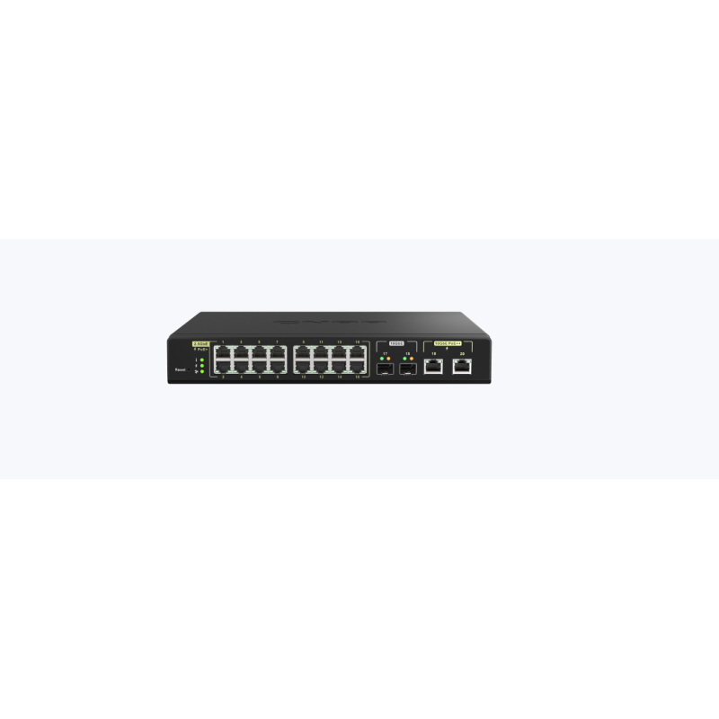 Switch qnap m2116p cpu microchip vsc7448-02 16 porturi 2.5gbe (rj45) poe 802.3at (30w) 2 porturi