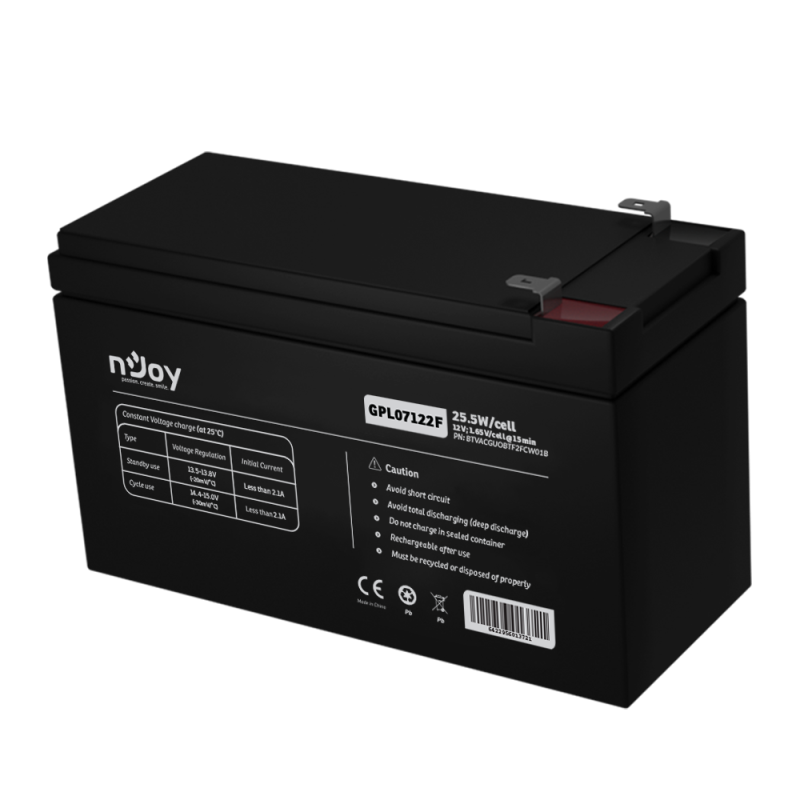 Acumulator njoy gpl07122f 12v 22.72w/cell capacitate 22.72w/cell evaluat la 165v/cell@15 min) tensiune 12v tip vrla