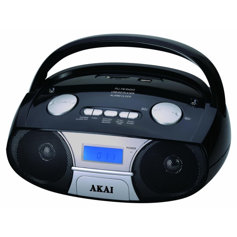 Mp3 player portabil akai cu bluetooth radio fm putere 3w port usb/slot sd negru