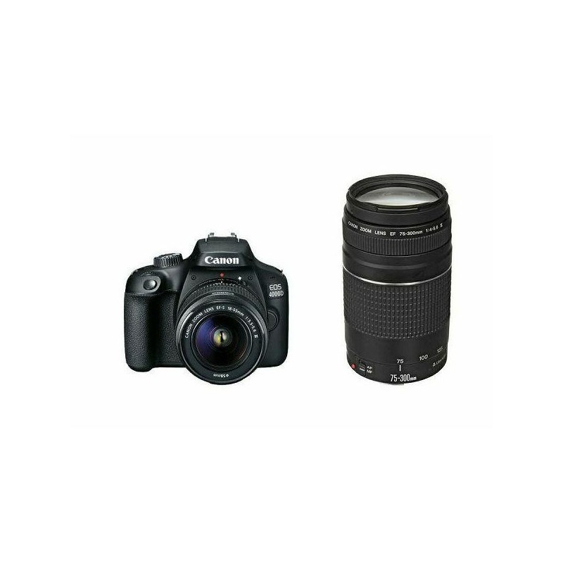 Camera foto canon double kit eos-4000d + ef-s 18-55mm dciii + 75-300mm dc 18.7mp2.7 tft
