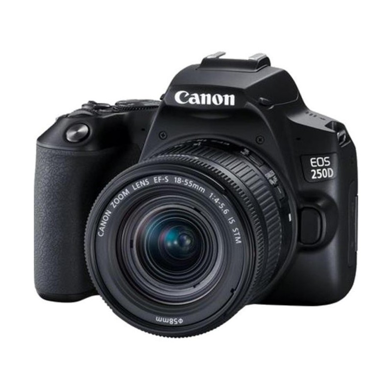 Camera foto canon dslr eos 250d + 18-55 is stm kit black 24.1mp dual pixel