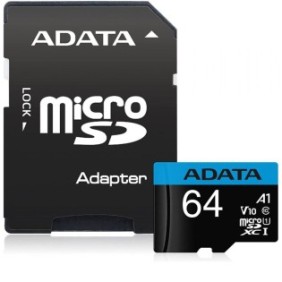 Micro secure digital card adata 64gb ausdx64guicl10a1-ra1 uhs-i class 10 sd 6.0r/w: up to 100/80mb/s