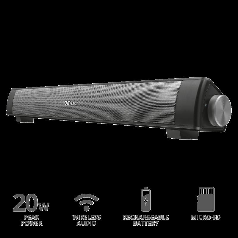 Soundbar trust lino wireless soundbar bluetooth  specifications general type of speaker soundbar height of main