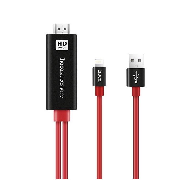 Hoco ua4 / adaptor video 2in1 lightning to hdmi si usb to hdmi silicon 2m