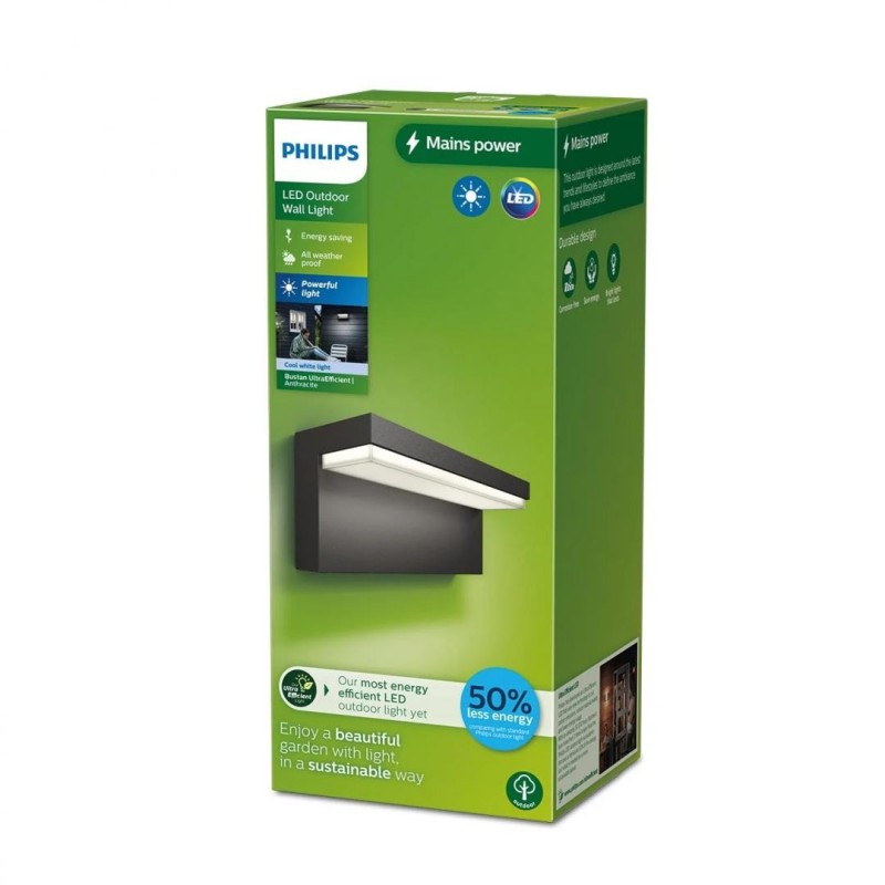 Aplica led pentru exterior philips bustan 3.8w 800 lm lumina neutra (4000k) ip44 92x220x78mm antracit