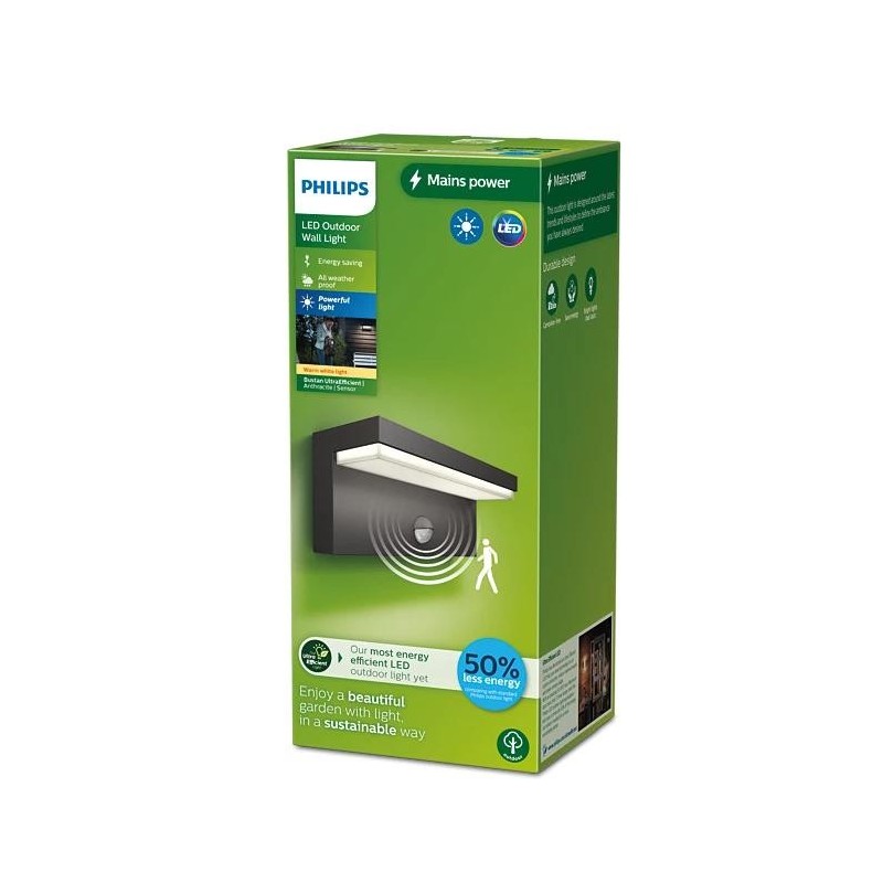 Aplica led pentru exterior cu senzor de miscare philips bustan 3.8w 800 lm lumina calda