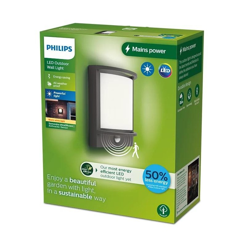 Aplica led pentru exterior cu senzor de miscare philips samondra 3.8w 800 lm lumina calda