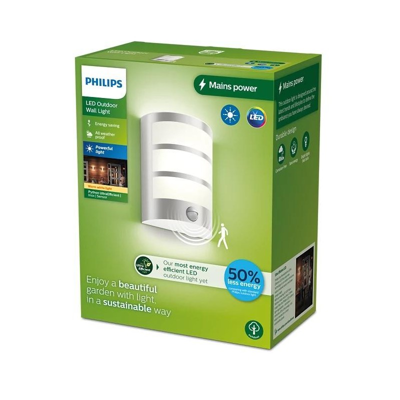 Aplica led pentru exterior cu senzor de miscare philips python 3.8w 800 lm lumina calda