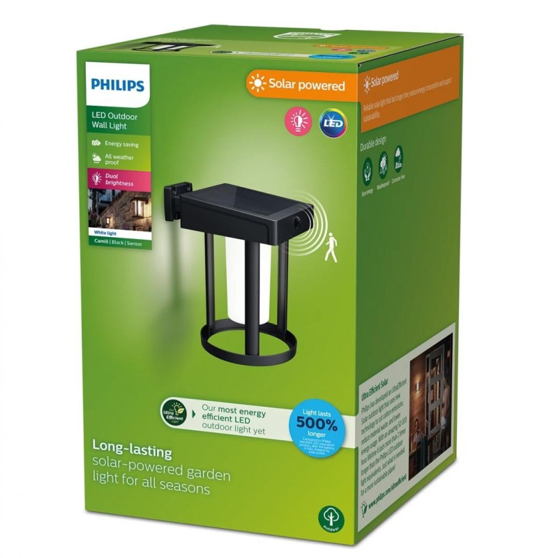 Aplica led solara pentru exterior cu senzor de miscare philips camill round frosted 1.4w 4v