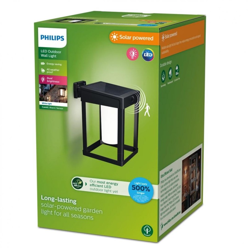 Aplica led solara pentru exterior cu senzor de miscare philips camill square frosted 1.4w 4v