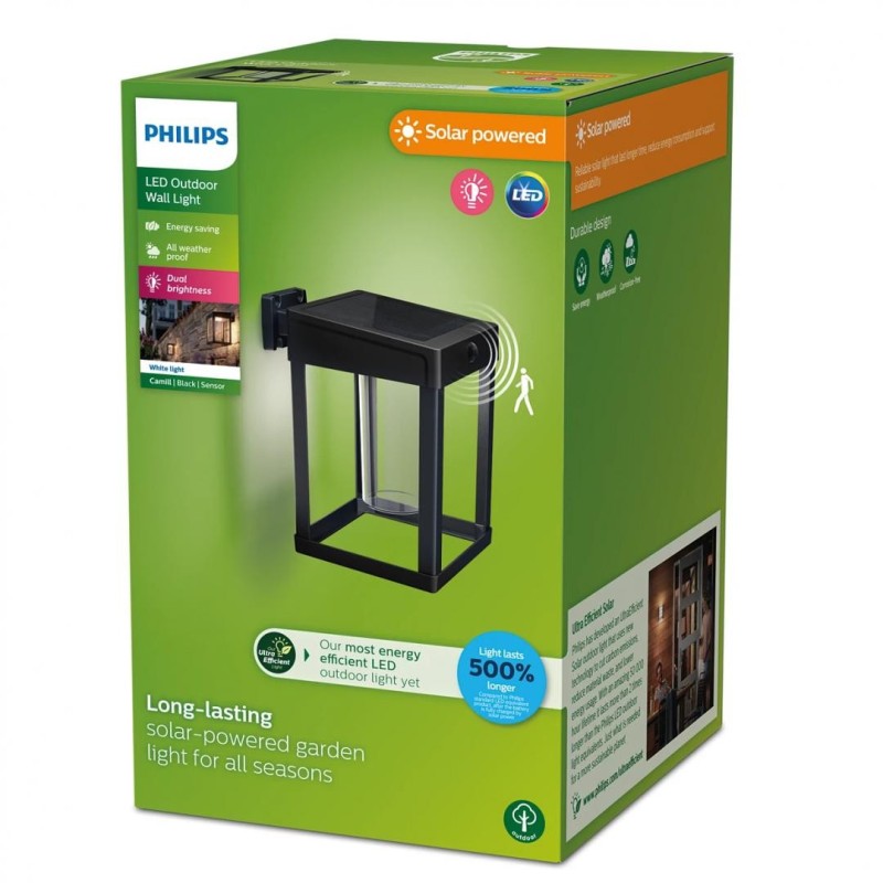 Aplica led solara pentru exterior cu senzor de miscare philips camill square clear 1.4w 4v