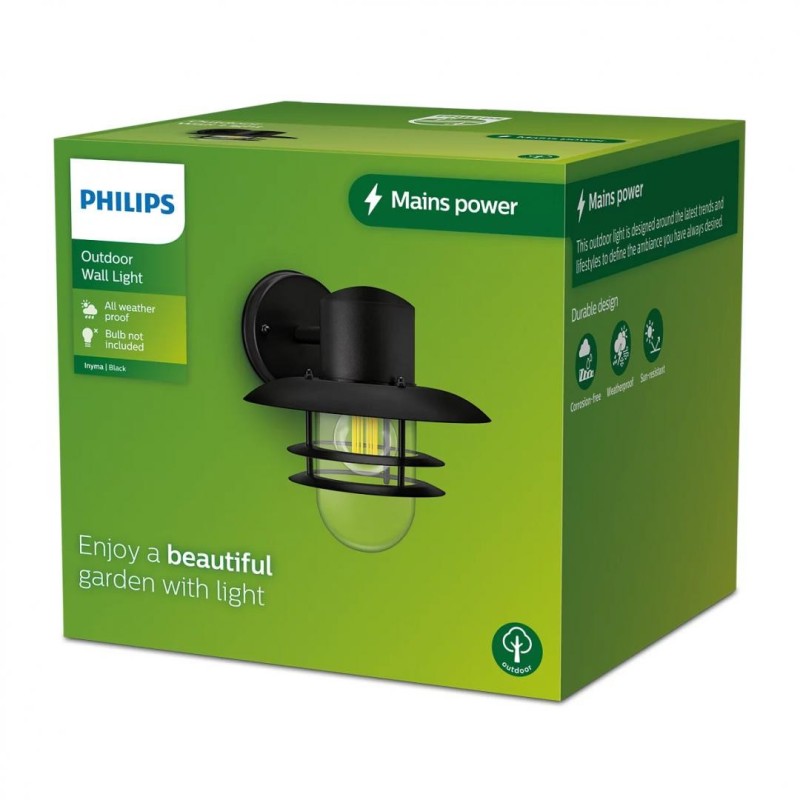 Aplica pentru exterior philips inyma 1xe27 max 25w ip44 245x260x230mm negru