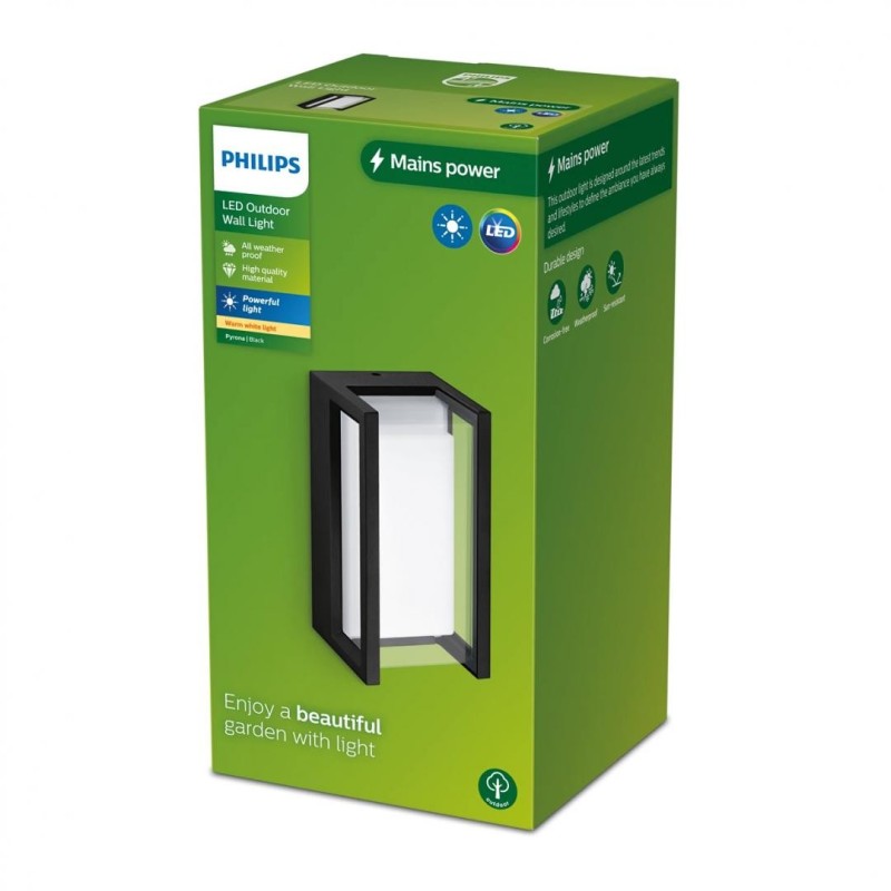 Aplica led pentru exterior philips pyrona 12w 1500 lm lumina calda (2700k) ip44 200x109x105mm negru