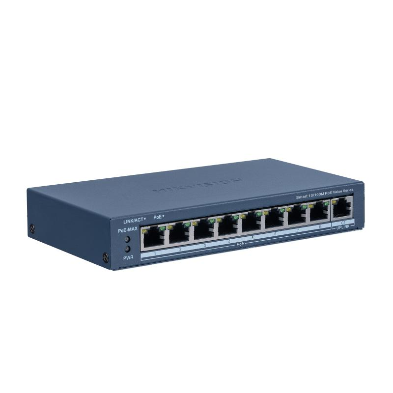 Switch poe hikvision ds-3e1309p-ei/m: 8 × 10/100 mbps poe port 1 × gigabit rj45 port